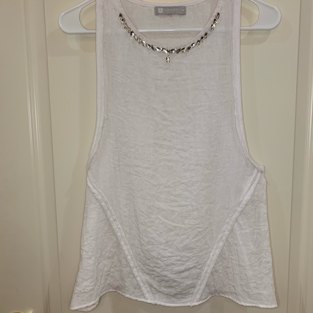 White textured top with embellished collar